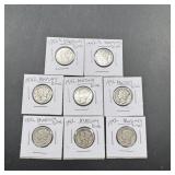 Eight 1942 Mercury Silver Dimes