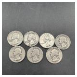 Seven Washington Silver Quarters