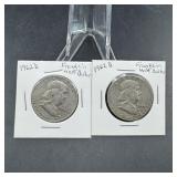 Two 1962-d Franklin Silver Half Dollars