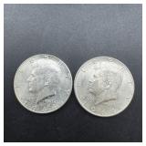 Two 1964 Silver Kennedy Half Dollars