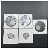 5 Silver Mercury Dimes