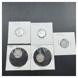 5 Silver Mercury Dimes