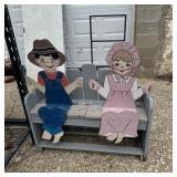 Vintage Wooden Grandma & Grandpa Planter Bench, Ap