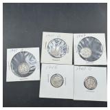 5 Silver Mercury Dimes