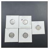 5 Silver Mercury Dimes
