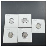 5 Silver Mercury Dimes