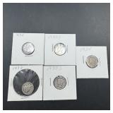 5 Silver Mercury Dimes