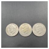 Three $1 Eisenhower Dollars. See Photos For Dates.