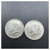 Two 40% Silver Kennedy Half Dollars