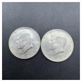 Two 40% Silver Kennedy Half Dollars