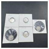 5 Silver Mercury Dimes