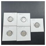 5 Silver Mercury Dimes