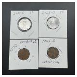 Assorted Canadian and U.S. cents and nickels.