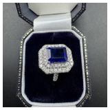 5.05 Ct Emerald Cut Lab-grown Sapphire & Diamond R