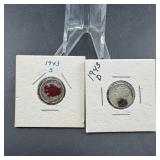 Two Mercury Silver Dimes