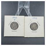 Two Mercury Silver Dimes