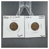1970-S Small Date Lincoln Cent & 1926-S Wheat Cent