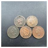 5 Mixed-Date Indian Head Cents