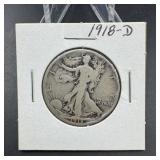 1918-D Walking Liberty Silver Half Dollar
