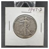 1947-D Walking Liberty Silver Half Dollar