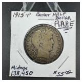 1915 Barber Silver Half Dollar