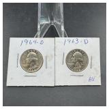 Two Washington Silver Quarters