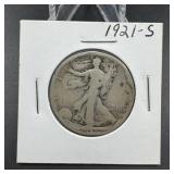 1921-S Walking Liberty Silver Half Dollar