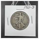 1921-D Walking Liberty Silver Half Dollar