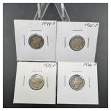 Four Mixed Mercury Silver Dimes