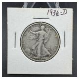 1936-D Walking Liberty Silver Half Dollar