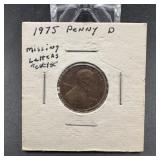 1975-D Lincoln Cent Error