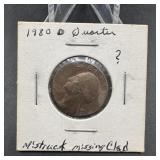 1980 Washington Quarter Missing Clad Layer