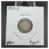 1913-S Barber Silver Dime