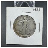 1938 Walking Liberty Silver Half Dollar