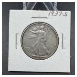 1937-S Walking Liberty Silver Half Dollar