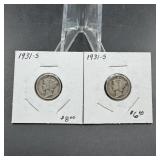 Two Mercury Silver Dimes