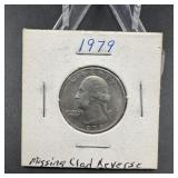 1979 Washington Quarter Missing Reverse Clad Layer