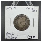 1894-O Barber Silver Quarter