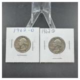 Two Washington Silver Quarters