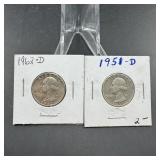 Two Washington Silver Quarters