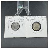 Two Mercury Silver Dimes