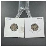 Two Mixed-Date Mercury Silver Dimes