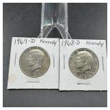 Two 40% Silver Kennedy Half Dollars