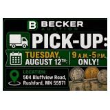 Pick-up: Tuesday, August 12th: 9 A.m.-5 P.m.  Only