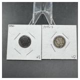 1945-S Mercury Dime & 1959 Roosevelt Dime