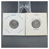 Two Mercury Silver Dimes