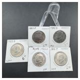 Five Mixed-Date Kennedy Half Dollars