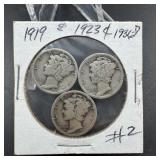 1919, 1923 & 1936 Mercury Silver Dimes