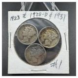 1923, 1928 & 1931 Mercury Silver Dimes