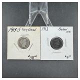 Two Barber Silver Dimes